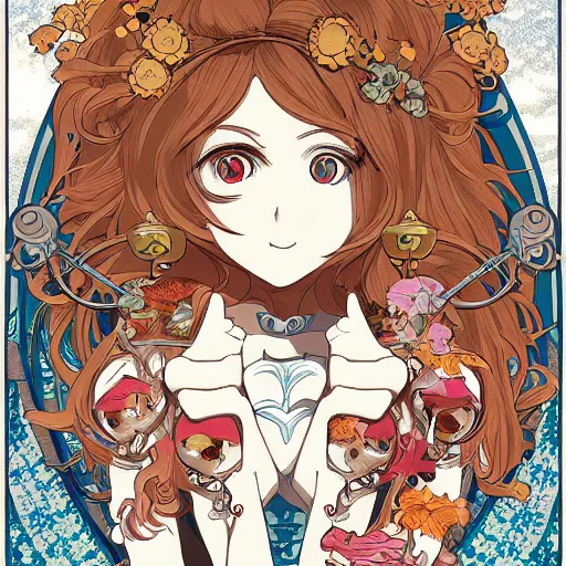 Image similar to anime manga skull portrait girl female skeleton illustration artstation vector art Geof Darrow and Ashley wood and alphonse mucha pop art nouveau intricate