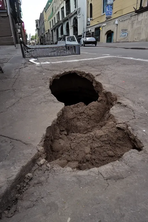 Prompt: an big hole on the street,