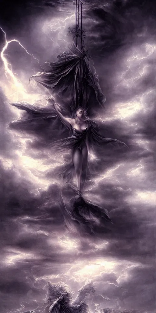 Prompt: spell of flares and glimpses anamorphic in the night during a stormcloud with dramatic airbrushed clouds over black background by Luis royo and Yoshitaka Amano intricated flares airbrush fantasy 80s, realistic masterpiece