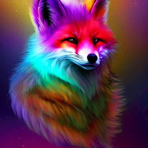 Prompt: digital fox, retrowave palette, digital world, phasing, highly detailed, electric breeze, anatomically correct vulpine, synth feel, fluffy face, ear floof, flowing fur, super realism, accurate animal imagery, 4 k digital art