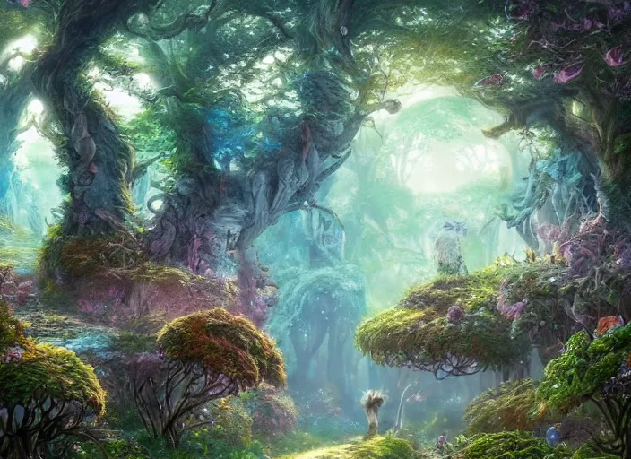 Image similar to desktop background, magical fantasy forest, magical cat creatures, path traced, highly detailed, high quality, digital painting, by studio ghibli, lise deharme, alexander jansson, paul lehr, tim white, hans zatzka, george stubbs, louis wain
