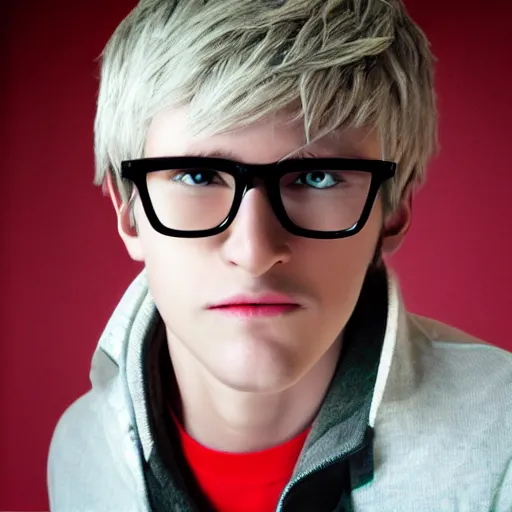 Prompt: hyper - realistic, kodachrome head and shoulders shot portrait of dave strider from homestuck, in style of steve mccurry