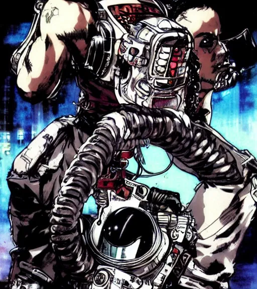 Prompt: a rockabilly biker encounters his first cute space alien creature, comic book art, by yoji shinkawa and takehiko inoue and kim jung gi, masterpiece, perfect