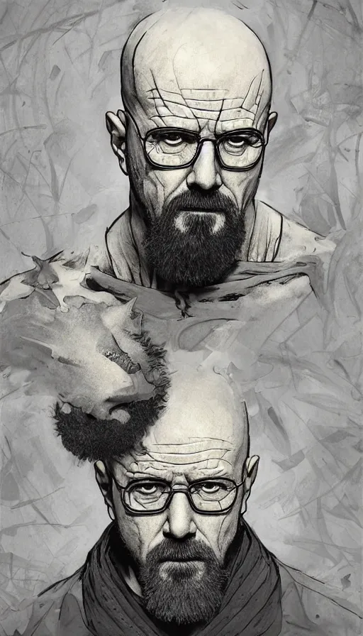 Image similar to Heisenberg as Kratos, highly detailed, digital painting, artstation, concept art, smooth, sharp focus, illustration, ArtStation, art by artgerm and greg rutkowski and alphonse mucha and J. C. Leyendecker and Edmund Blair Leighton and Katsuhiro Otomo and Geof Darrow and Phil hale and Ashley wood and Ilya repin and Charlie Bowater
