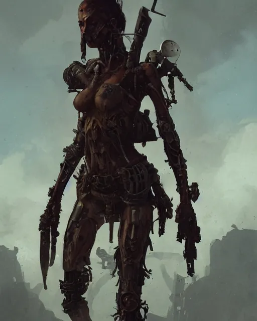 Prompt: hyper realistic photo of postapocalyptic nomad cyborg goddess, full body, cinematic, artstation, cgsociety, greg rutkowski, james gurney, mignola, craig mullins, brom