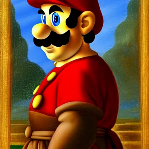 Image similar to a beautiful portrait of super - mario!!!!!! renaissance painting by da vinci featured on artstation