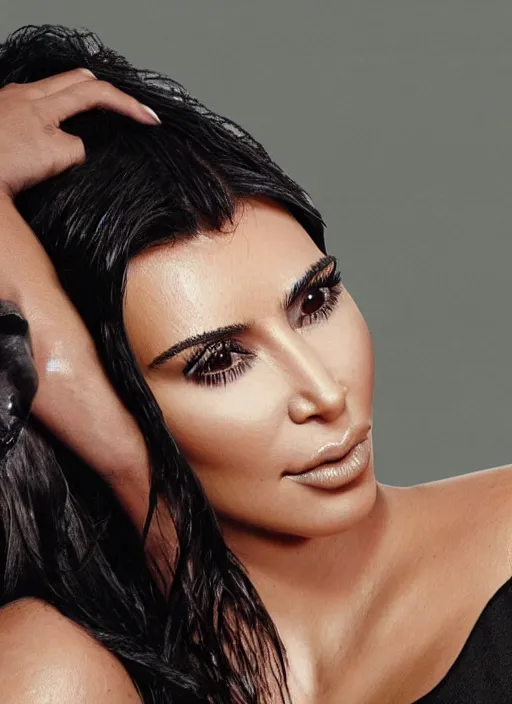 Image similar to Kim kardashian being eaten by predator, photorealism, uhd, realistic, wide shot, full shot,