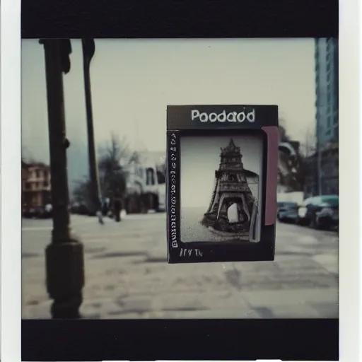 Image similar to polaroid street photo teared and glued with tape