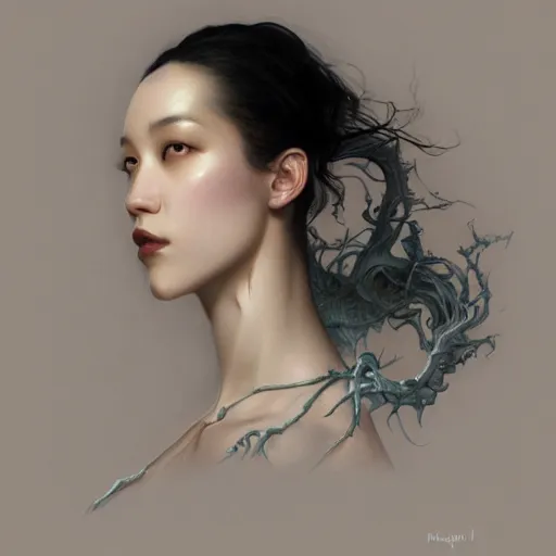 Image similar to Kiko Mizuhara, physically accurate, dynamic lighting, intricate, elegant, highly detailed, digital painting, artstation, HR GIGER, Hieronymus Bosch, Francis Bacon, concept art, smooth, sharp focus, illustration, art by artgerm and greg rutkowski and alphonse mucha