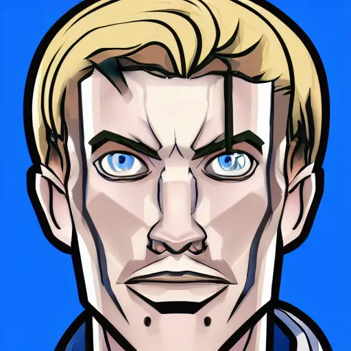 Prompt: a drawing of a man with blue eyes, a character portrait by lichtenstein, reddit contest winner, digital art, sketchfab, concept art, handsome