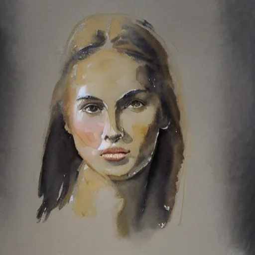 Prompt: portrait of a young female Danish supermodel, watercolor