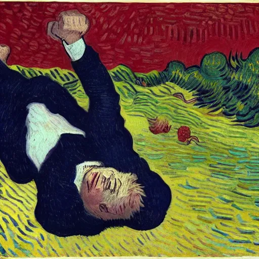 Image similar to Boris Johnson lying in raspberries by Vincent van Gogh