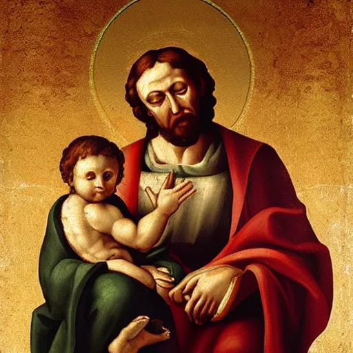 Image similar to mary, saint joseph and jesus by michaelangelo