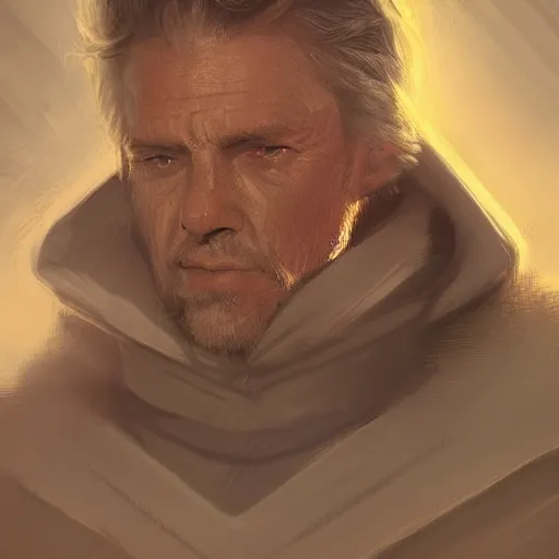 Image similar to portrait of a man by greg rutkowski, grand jedi master ben skywalker, star wars expanded universe, he is about 6 0 years old, wearing jedi robes highly detailed portrait, digital painting, artstation, concept art, smooth, sharp foccus ilustration, artstation hq
