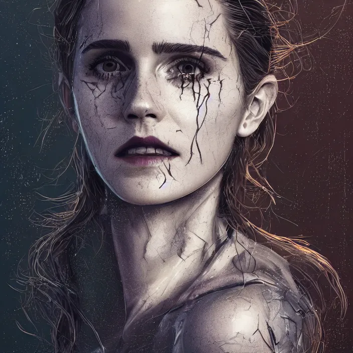 Image similar to portrait of skeleton as a Emma Watson. intricate abstract. intricate artwork. nightmare fuel. by Tooth Wu, wlop, beeple, dan mumford. octane render, trending on artstation, greg rutkowski very coherent symmetrical artwork. cinematic, hyper realism, high detail, octane render, 8k, iridescent accents