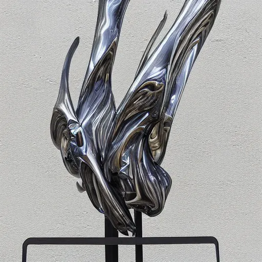 Image similar to liquid forms in metal abstract sculpture cyberpunk