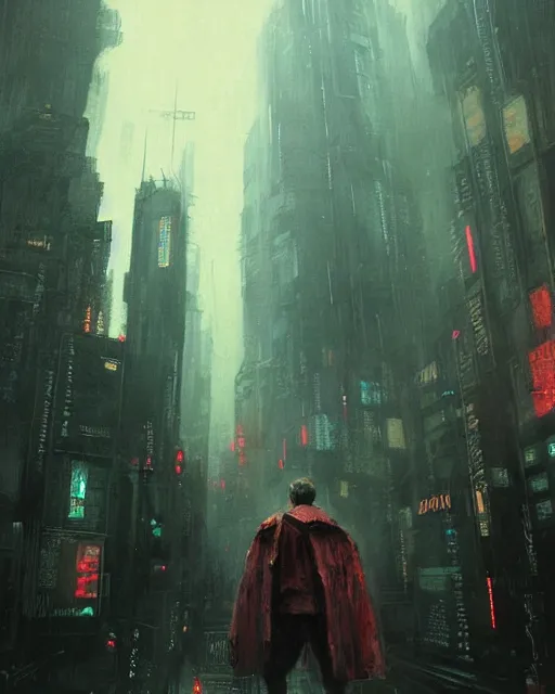 Image similar to a highly detailed epic cinematic concept art CG render digital painting artwork: Blade runner android. By Greg Rutkowski, in the style of Francis Bacon and Syd Mead and Norman Rockwell and Beksinski, open ceiling, highly detailed, painted by Francis Bacon and Edward Hopper, painted by James Gilleard, surrealism, airbrush, Ilya Kuvshinov, WLOP, Stanley Artgerm, very coherent, triadic color scheme, art by Takato Yamamoto and James Jean