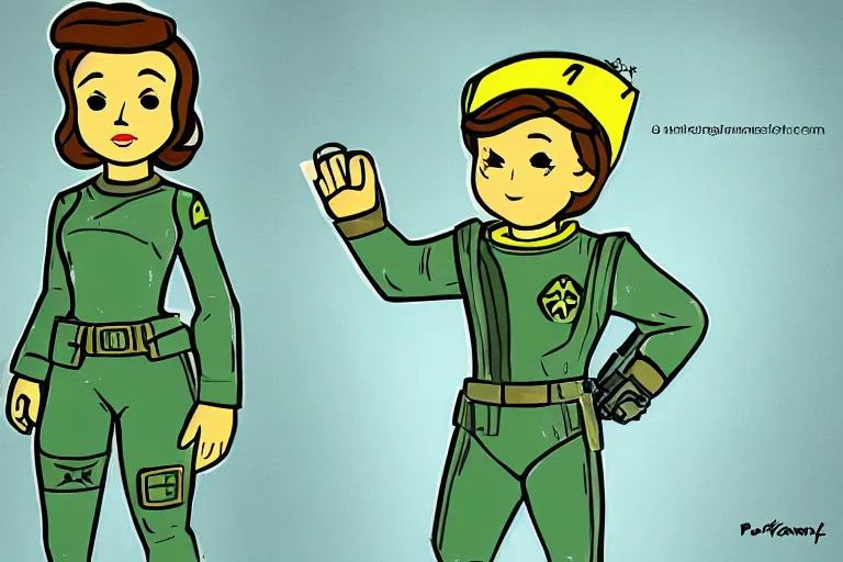 Image similar to pokimane as a vault boy from fallout, pipboy art, highly detailed, green hologram