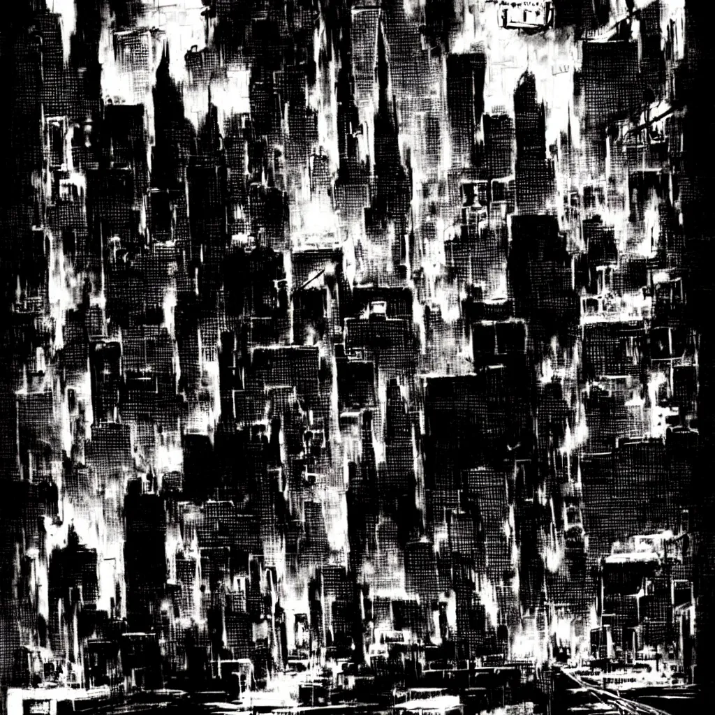 Prompt: bill sienkiewicz film noir city