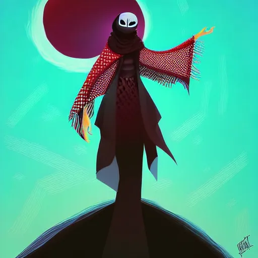 Prompt: curled perspective digital art of keffiyeh woman by anton fadeev from nightmare before christmas