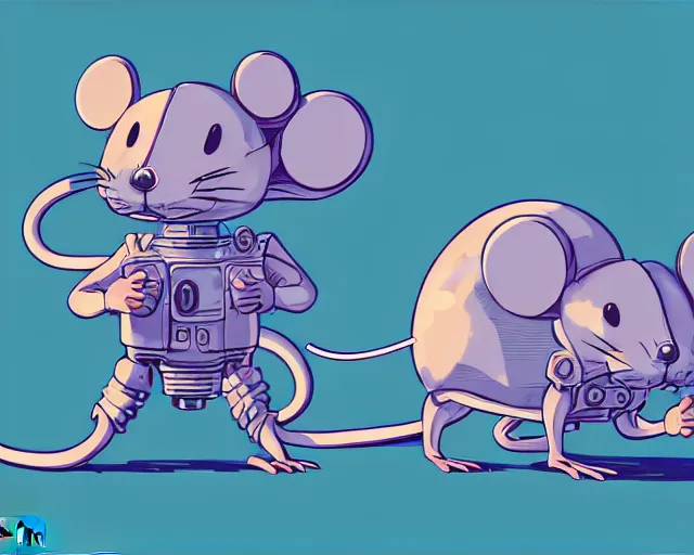 Image similar to a study of cell shaded cartoon of an adorable mechanized mouse with tank treads, illustration, wide shot, subtle colors, post grunge, concept art by josan gonzales and wlop, by james jean, Victo ngai, David Rubín, Mike Mignola, Laurie Greasley, highly detailed, sharp focus, alien, Trending on Artstation, HQ, deviantart, art by artgem