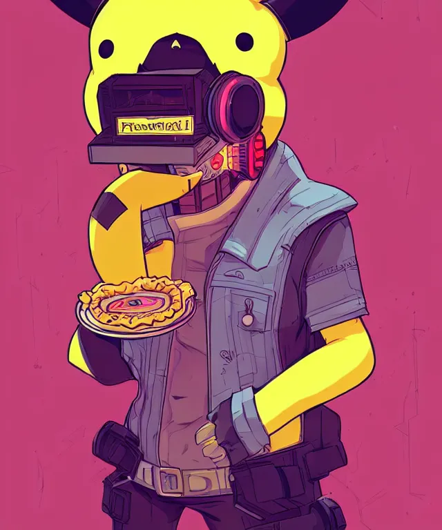 Image similar to a portrait of an anthropomorphic cyberpunk pikachu eating pie, cyberpunk!, fantasy, elegant, digital painting, artstation, concept art, matte, sharp focus, illustration, art by josan gonzalez