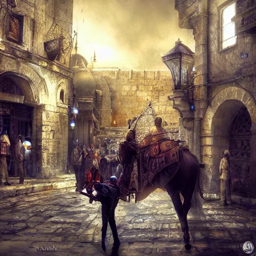 Image similar to the old city of jerusalem by raymond swanland, highly detailed, bright tones