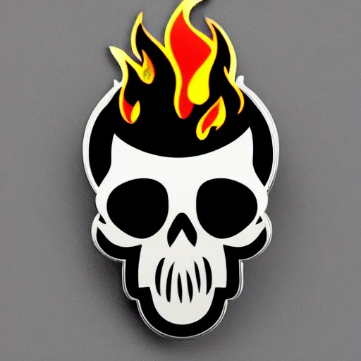 Image similar to a retro minimalistic menacing clean skull with fire flame enamel pin, hd, concept art, artstation, deviantart