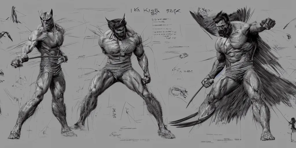 Image similar to the wolverine, character sheet, concept design, contrast, kim jung gi, greg rutkowski, zabrocki, karlkka, jayison devadas, trending on artstation, 8 k, ultra wide angle, pincushion lens effect