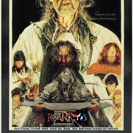 Image similar to variations on the legendary theatrical release poster of ralph bakshi lord of the rings movie, artist norman rockwell