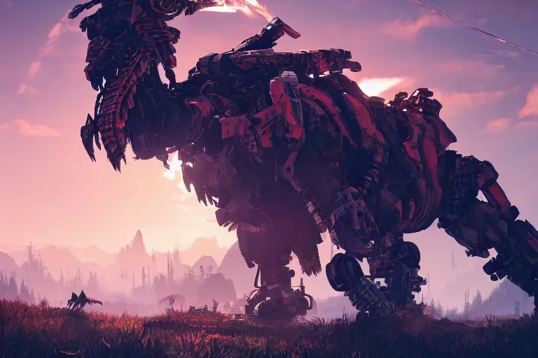 Image similar to scrapper machine creature robot of horizon forbidden west horizon zero dawn radiating a glowing aura global illumination ray tracing hdr fanart arstation by ian pesty and alena aenami artworks in 4 k