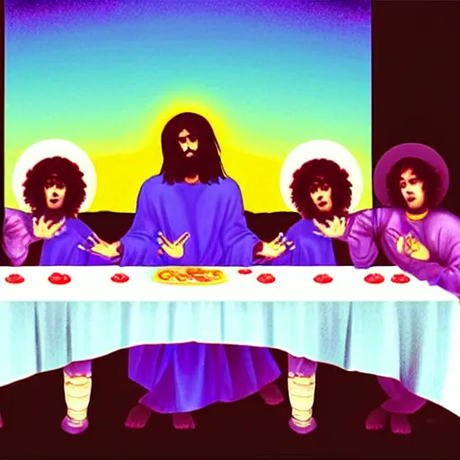 Image similar to vapourwave last supper