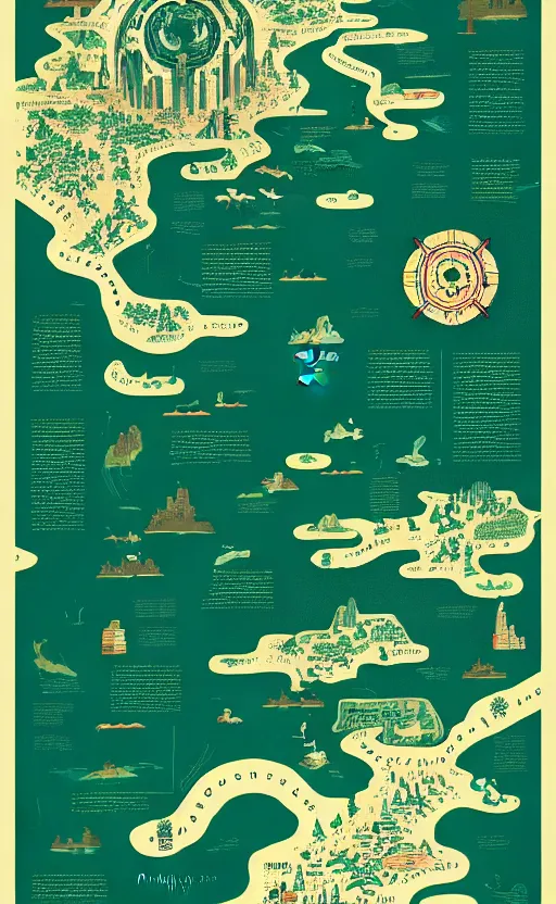 Image similar to a poster with a map on it, poster art by victo ngai, behance contest winner, environmental art, lovecraftian, intricate, infographic, marginalia, unreal engine, epic