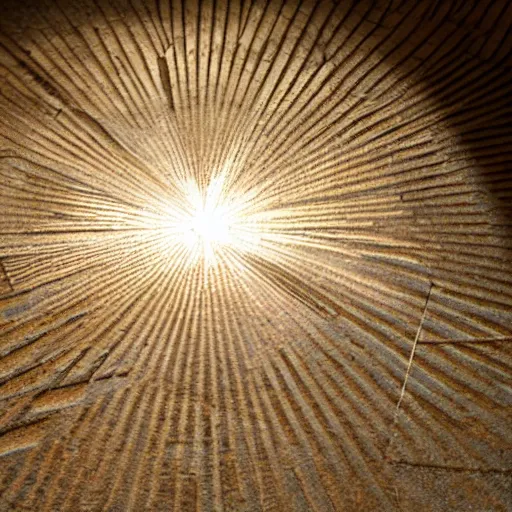 Prompt: light from above shines through and casts an ornate pattern on the floor below