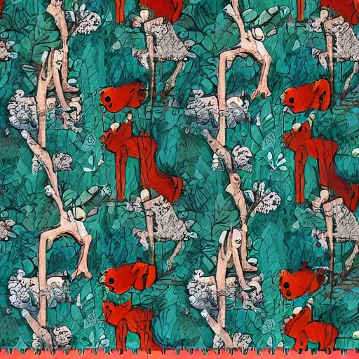 Prompt: trees and foxes beautiful pattern by James Jean