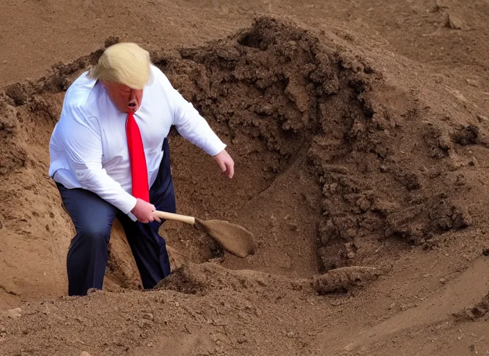 Prompt: obese donald trump digging a hole in the desert