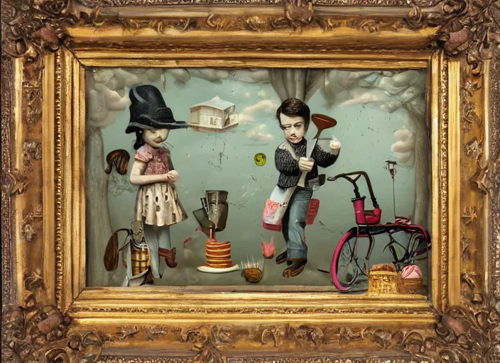 Image similar to simple folk art, lowbrow, matte painting, 3 - d highly detailed, in the style of mark ryden,