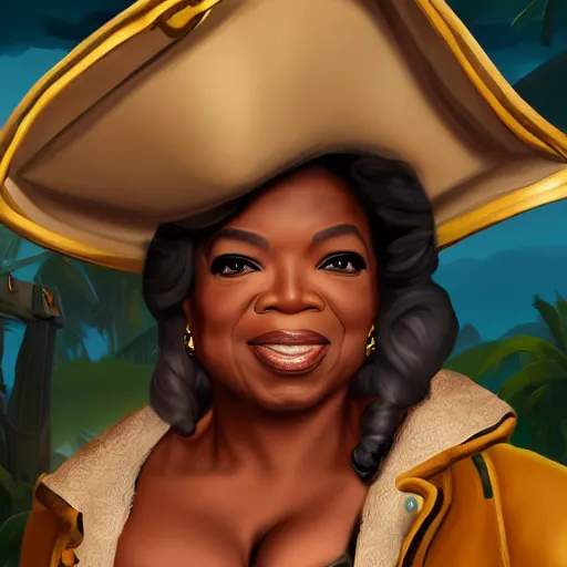 Prompt: Oprah as a pirate in the game Sea of thieves, digital art, trending on artstation