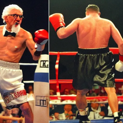 Image similar to boxing match colonel sanders vs ronald maconald