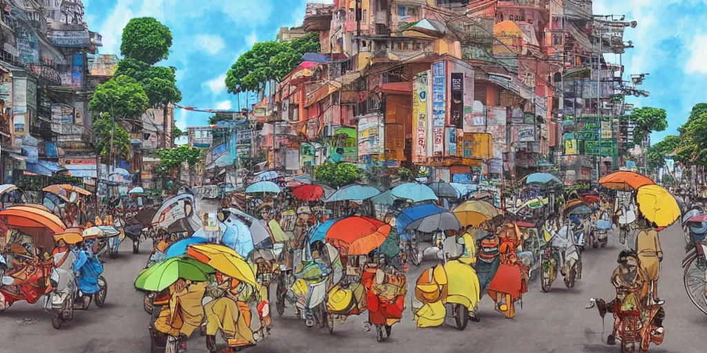 Image similar to colombo sri lankan city street, art by Hayao Miyazaki