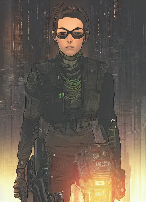 Image similar to cyberpunk factor worker. portrait by ashley wood and alphonse mucha and laurie greasley and josan gonzalez and james gurney. splinter cell, apex legends, rb 6 s, hl 2, d & d, cyberpunk 2 0 7 7. realistic face. character clothing. vivid color. dystopian setting.