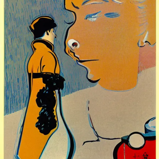 Image similar to a woman in a parka drinking a bottle of coke in an icy landscape, constructivist, russian, soviet advertisement, 1 9 6 0's, by henri toulouse lautrec