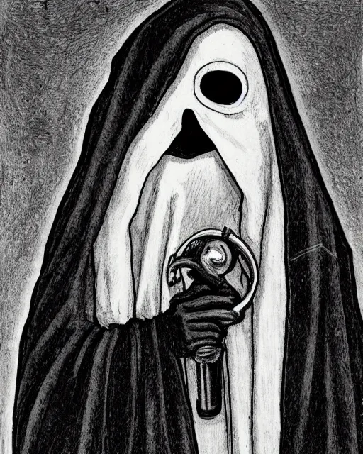 Image similar to a plague doctor holding his mask, mask in hand, black robes, detailed art by greg rukowtski