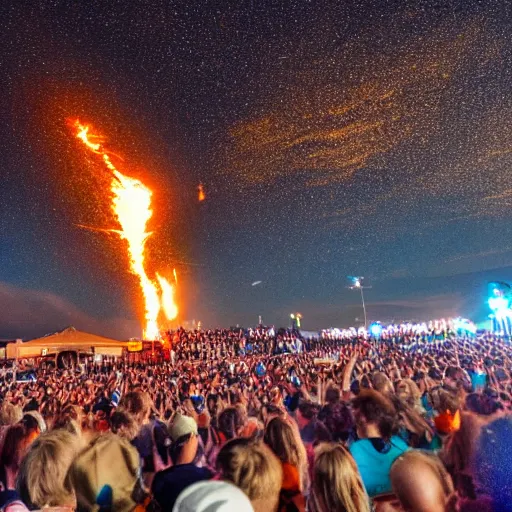 Prompt: a fiery meteor hitting a crowded beach concert