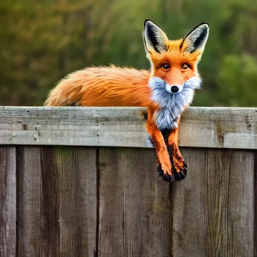 Image similar to one lone fox ontop a wooden fence