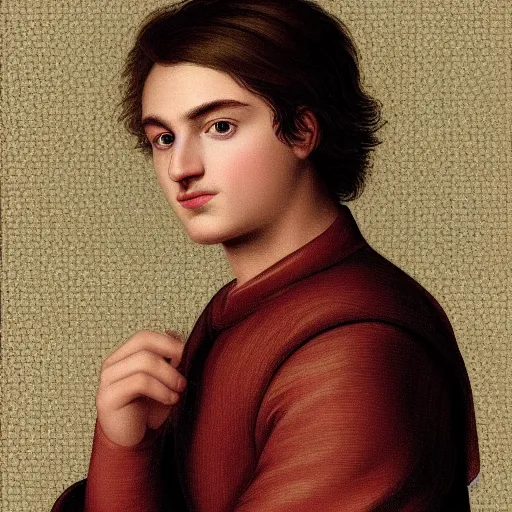 Prompt: a detailed portrait of Joe Keery in the style of Raphael, 8k, ornate, intricate