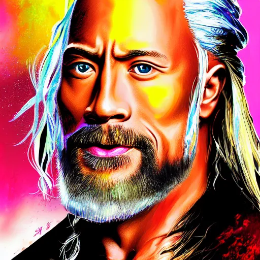 Prompt: Portrait of Dwayne Johnson as Gandalf, digital art, vibrant colors, high quality