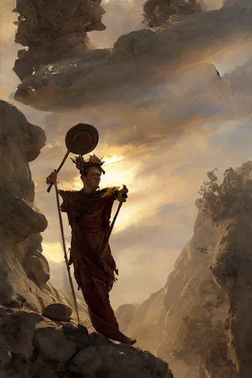 Image similar to ancient roman steve buscemi ascending wearing the civic crown while he levitates and hovers above the ground glowing with power small rocks and pebbles begin lifting off the ground around him, art by anders zorn, wonderful masterpiece by greg rutkowski, beautiful cinematic light, american romanticism by greg manchess, jessica rossier