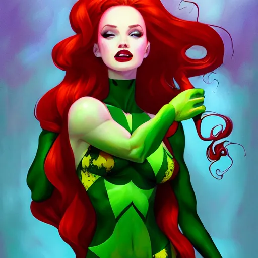 Image similar to portrait of Madelaine Petsch as Poison Ivy, art by lois van baarle and loish and ross tran and rossdraws and sam yang and samdoesarts and artgerm, middle shot, digital art, highly detailed, intricate, sharp focus, Trending on Artstation HQ, deviantart, unreal engine 5, 4K UHD image