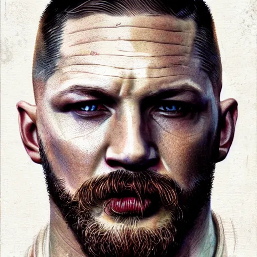 Image similar to a well designed portrait of Tom Hardy , detailed, realistic, sketch style, Artstation,Greg Rutkowski, 8K resolution.